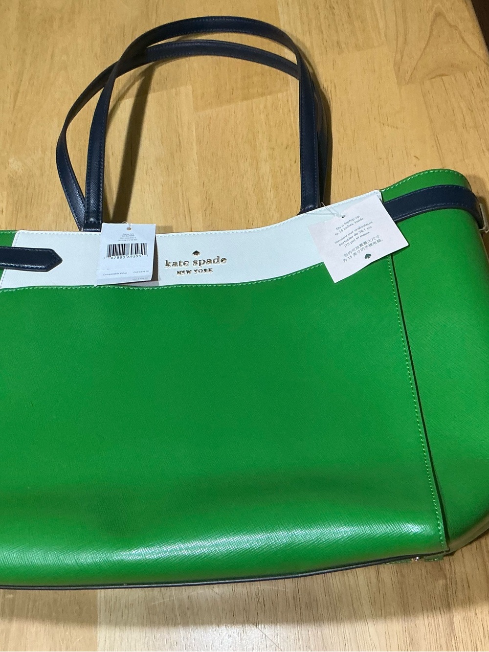 kate spade Green, White & Navy Colorblock Tote